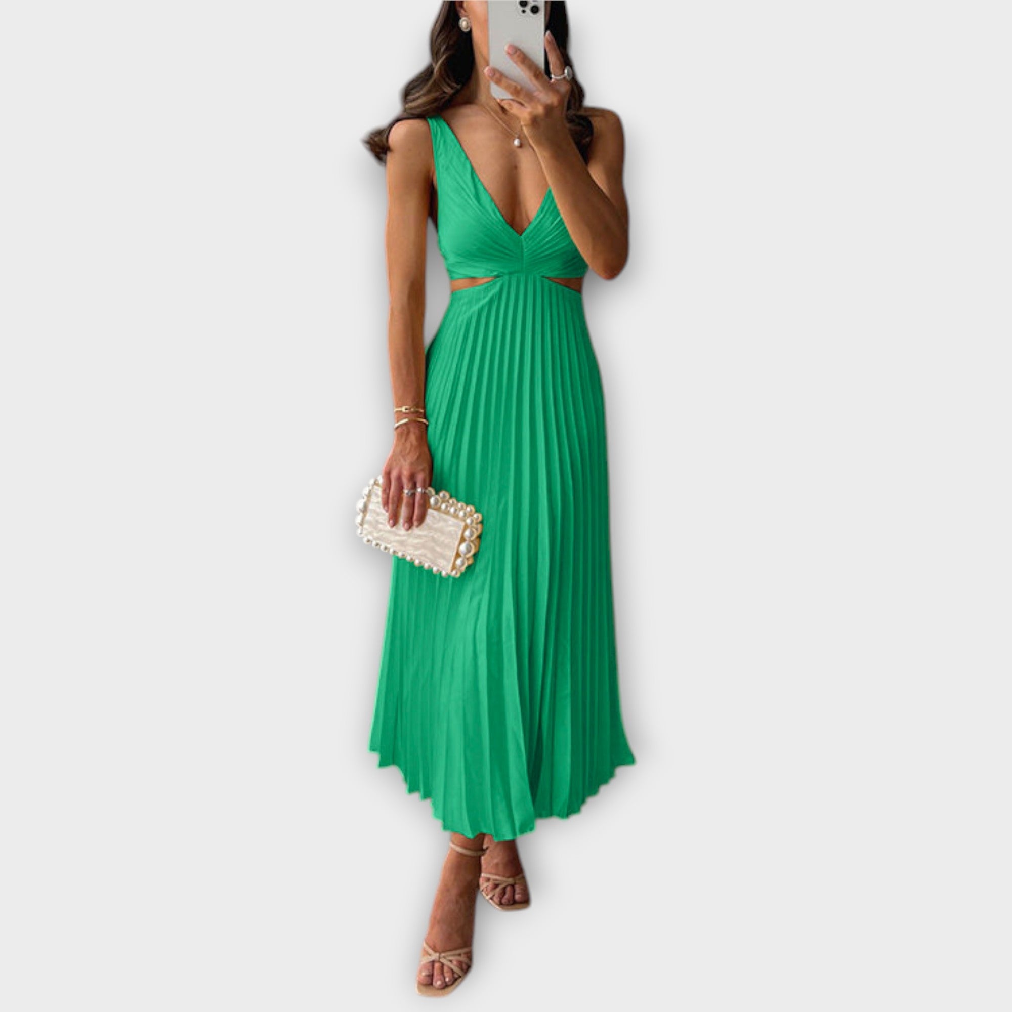 Rochie elegantă midi de seară cu pliuri