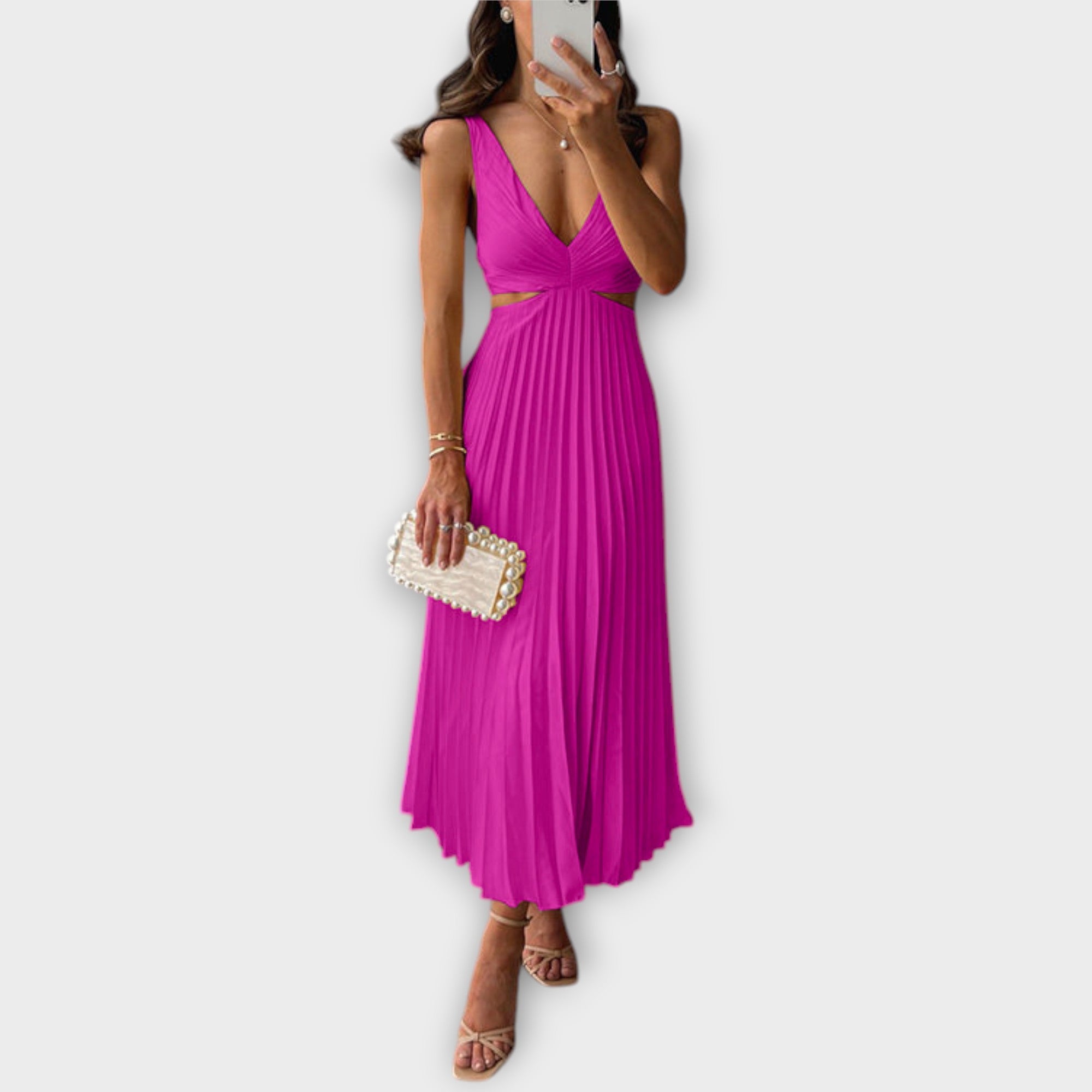 Rochie elegantă midi de seară cu pliuri