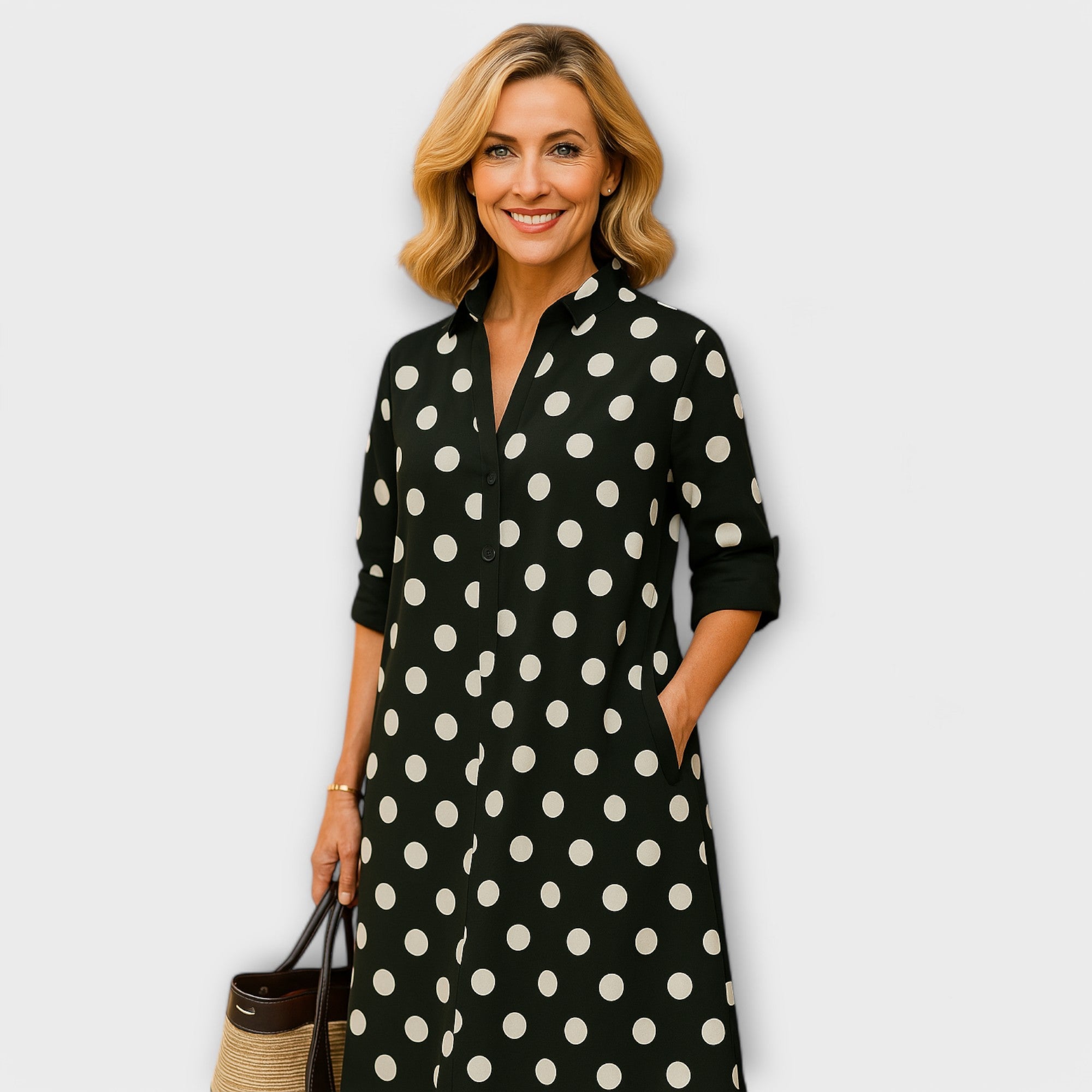 Rochie modernă cu guler și mâneci trei sferturi