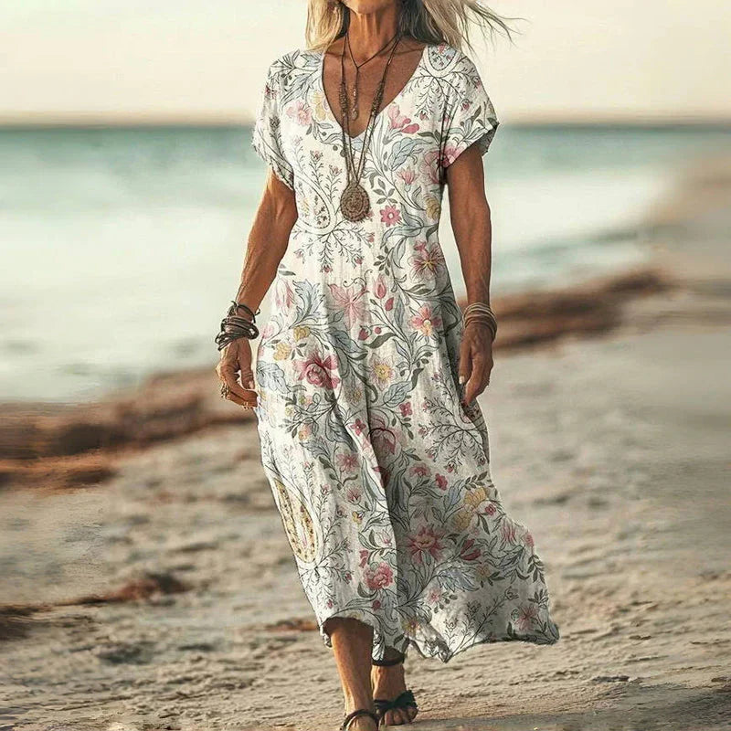 Luna | Rochie cu Gradient Vintage și Accente de Vară