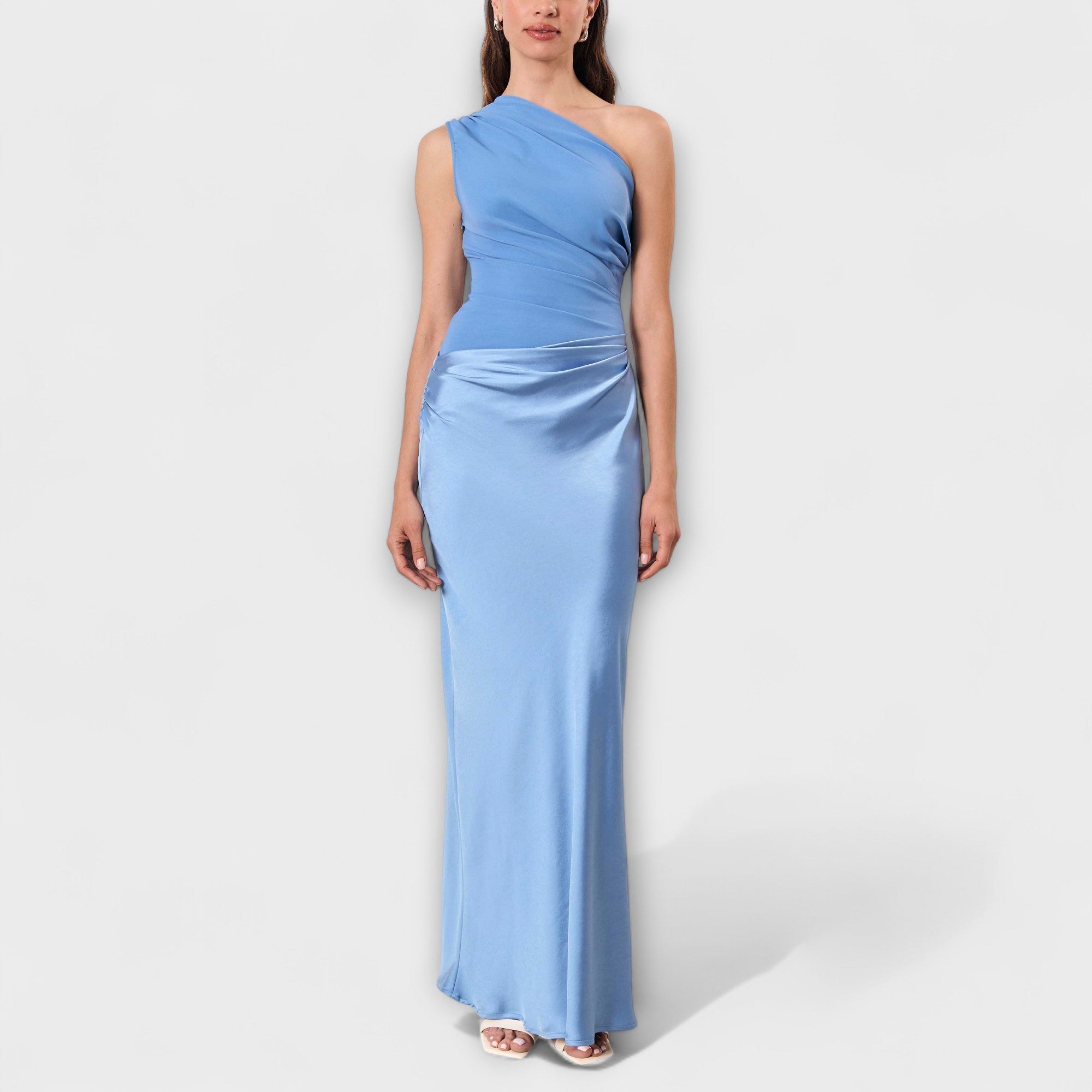 Rochie Maxi Fără Umăr Elegantă cu Plisaje