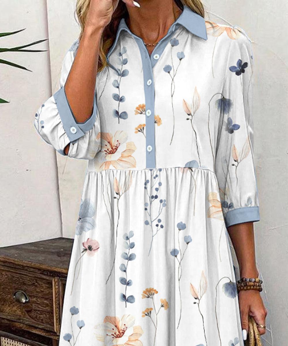 Elvienne | Rochie Maxi Frisse cu Print și Guler
