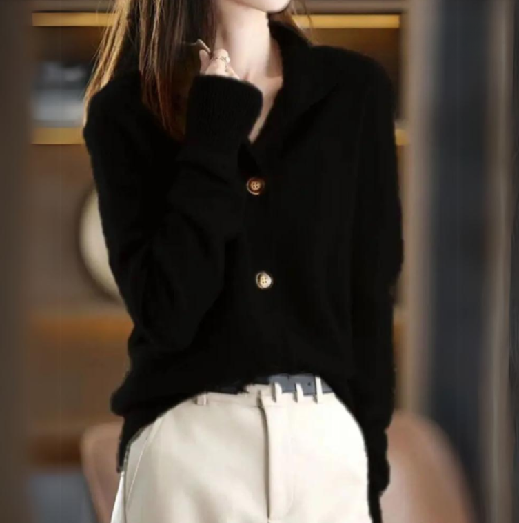 Neva™ - Cardigan elegant cu guler din lână delicată