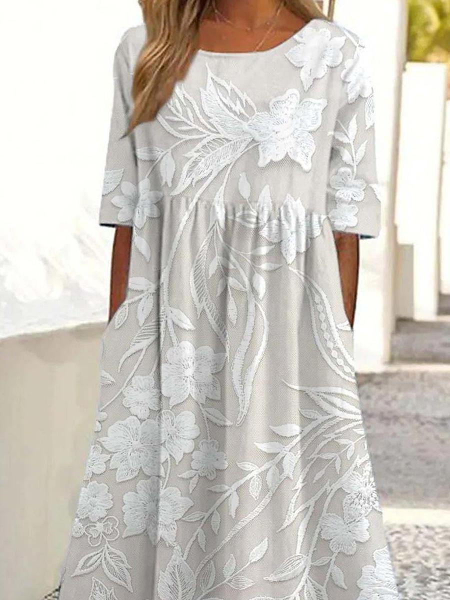 Maëlle – Rochie Midi Clasică cu Imprimare și Buzunare Laterale