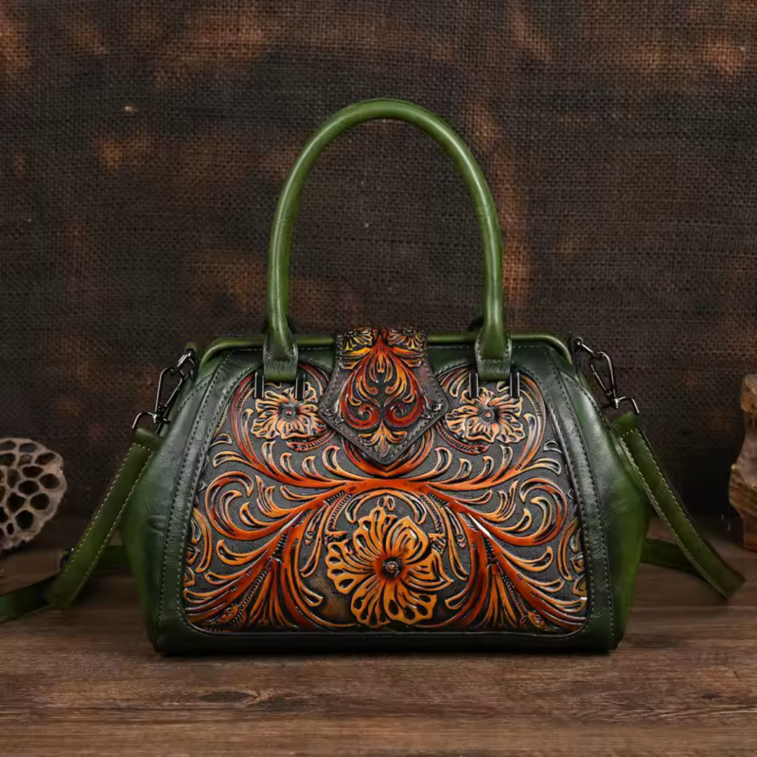 Florina - Geantă de mână din piele cu design floral gravat