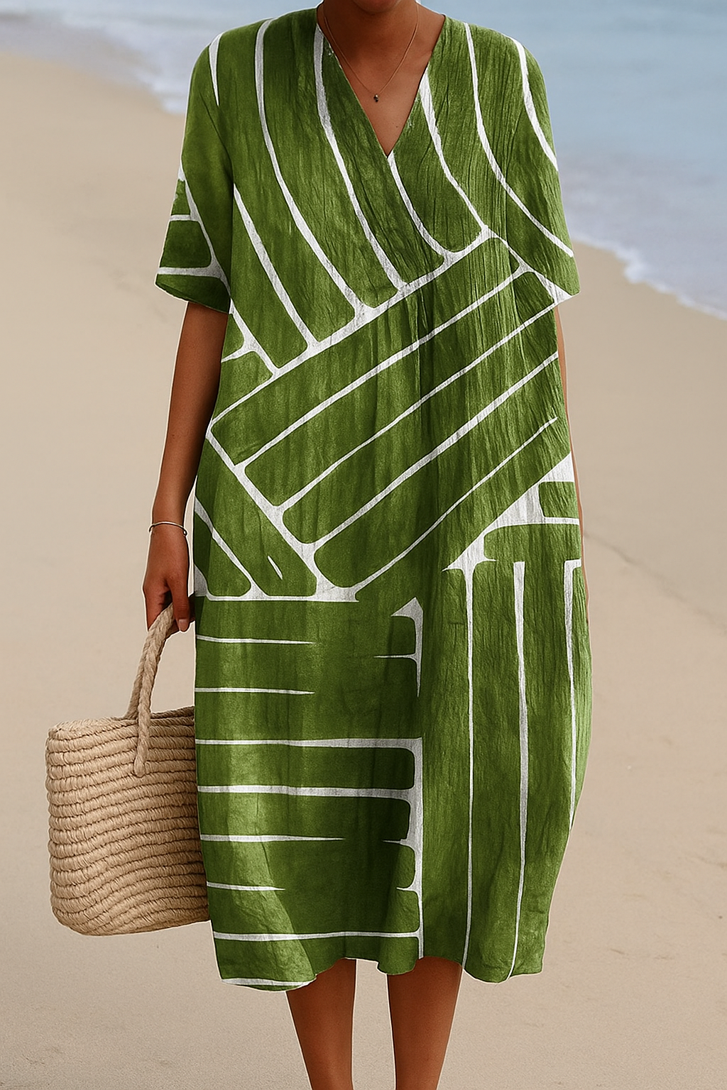 Yana | Rochie verde cu model geometric
