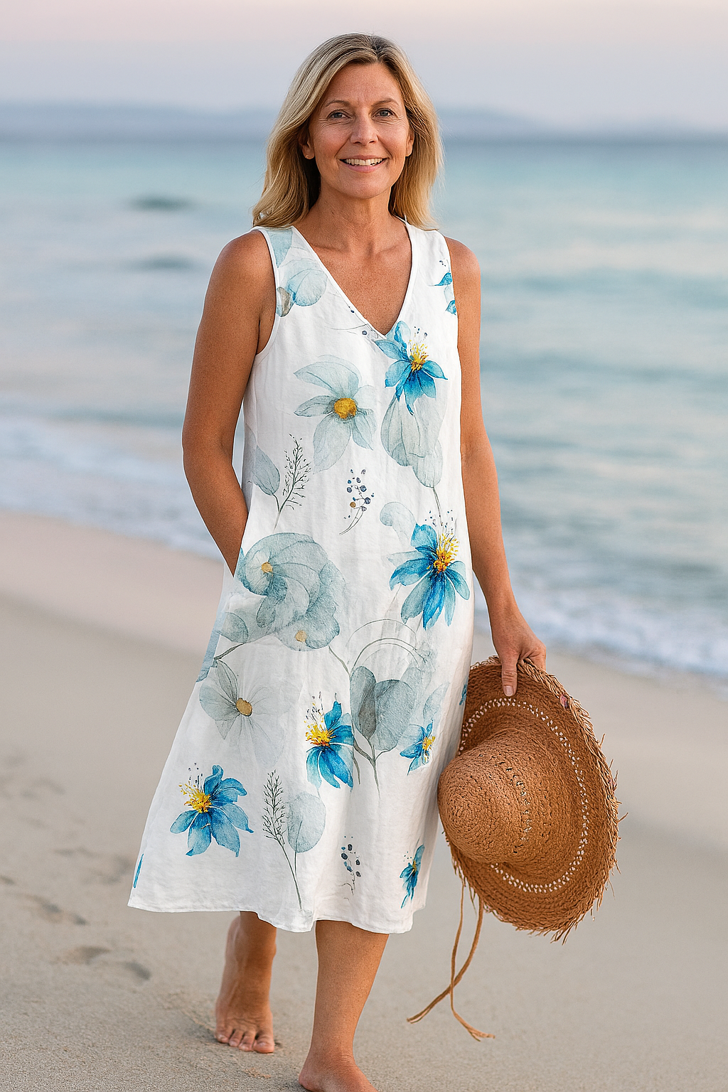 Sofia – Rochie de Vară fără Mâneci cu Flori