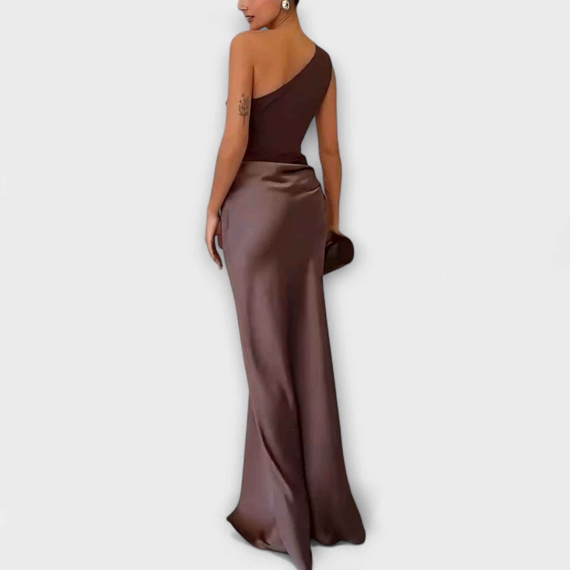 Rochie Maxi Fără Umăr Elegantă cu Plisaje