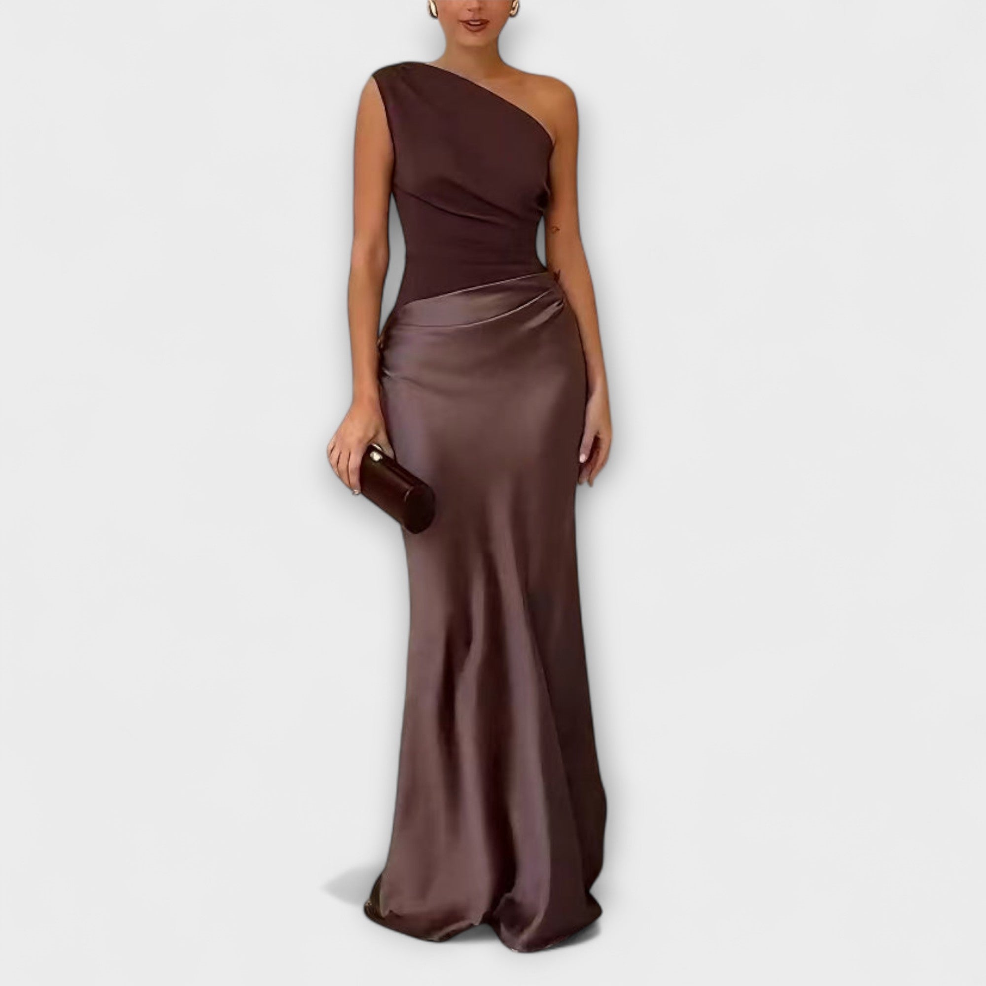 Rochie Maxi Fără Umăr Elegantă cu Plisaje