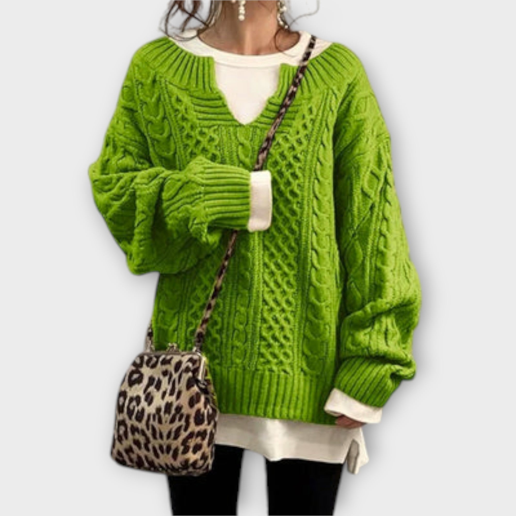 Pulover Oversized Tricotat cu Model în Cablu