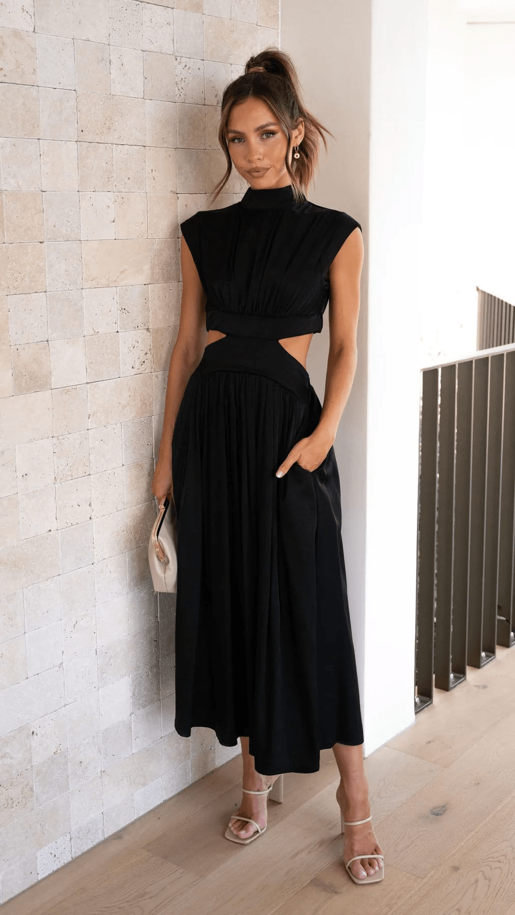 Quincy | Rochie midi cu decupaj și buzunare