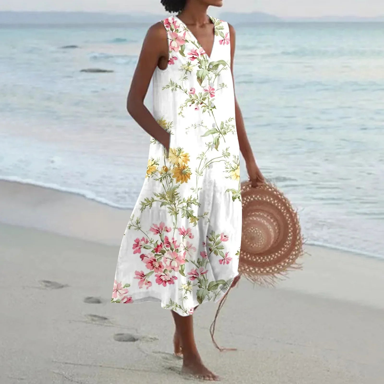 Giulia | Rochie Lungă de Vară cu Imprimeu Floral și Croială Evazată