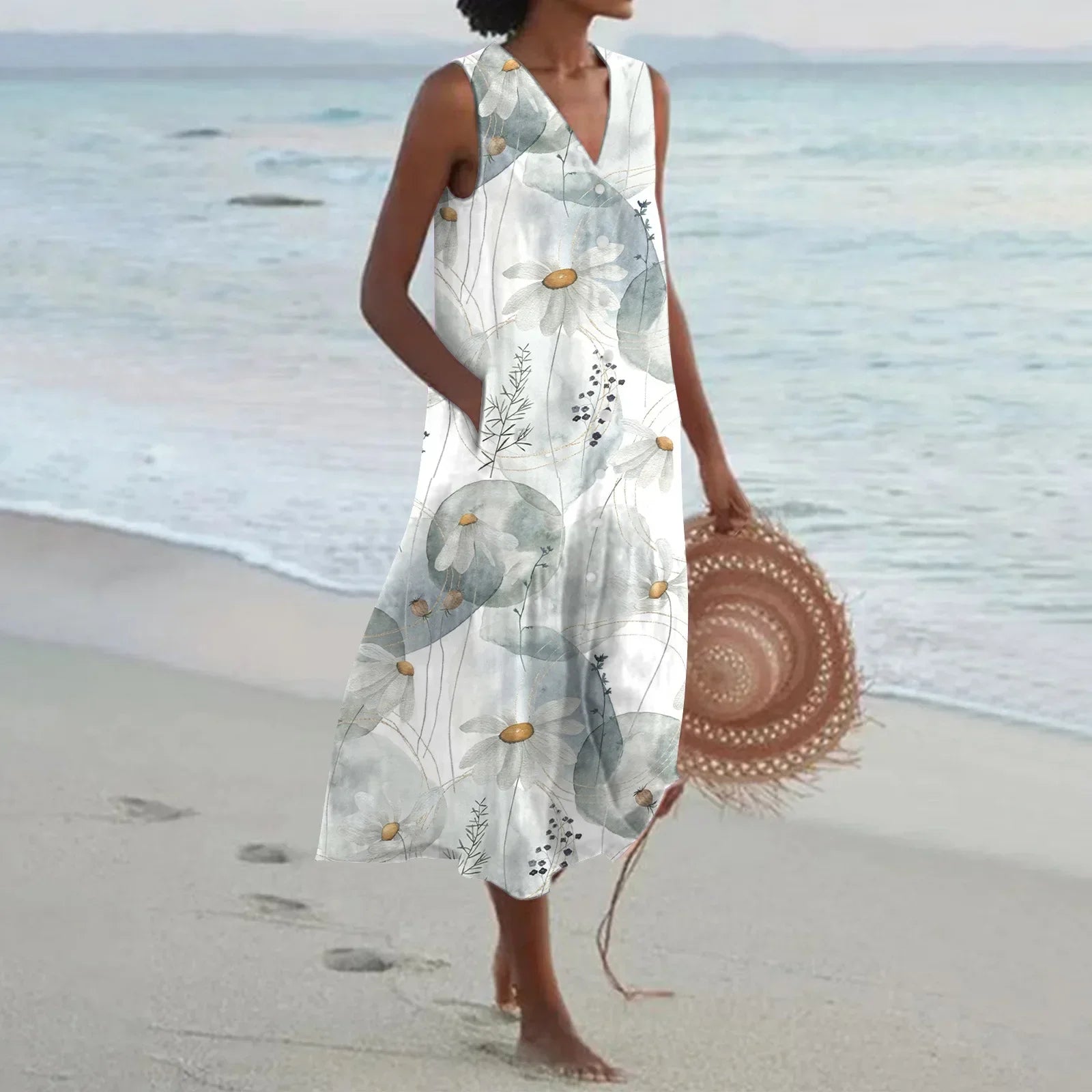 Giulia | Rochie Lungă de Vară cu Imprimeu Floral și Croială Evazată