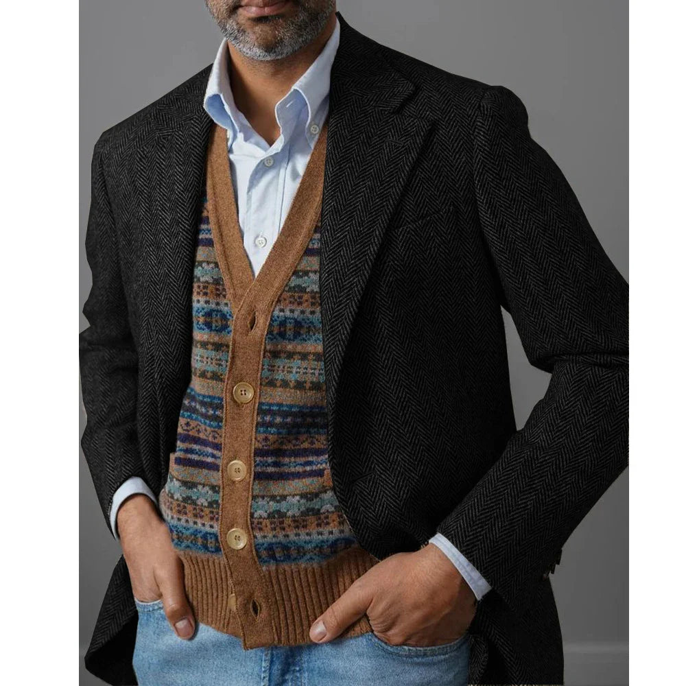 Marc: Sacou Elegant de Toamnă în Herringbone - Confort și Stil Casual pentru Bărbați