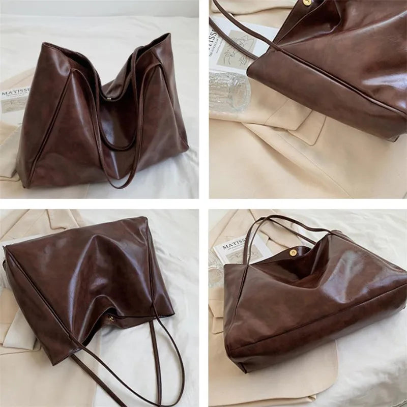 lisa™ – geantă tote maro spațioasă din material cu aspect de piele