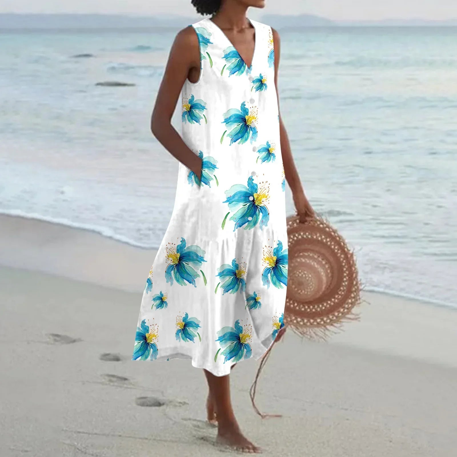 Giulia | Rochie Lungă de Vară cu Imprimeu Floral și Croială Evazată