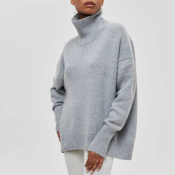 Pulover Amélie Cu Guler Rulou Oversize Din Bumbac