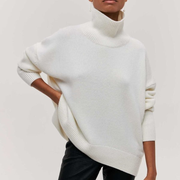 Pulover Amélie Cu Guler Rulou Oversize Din Bumbac