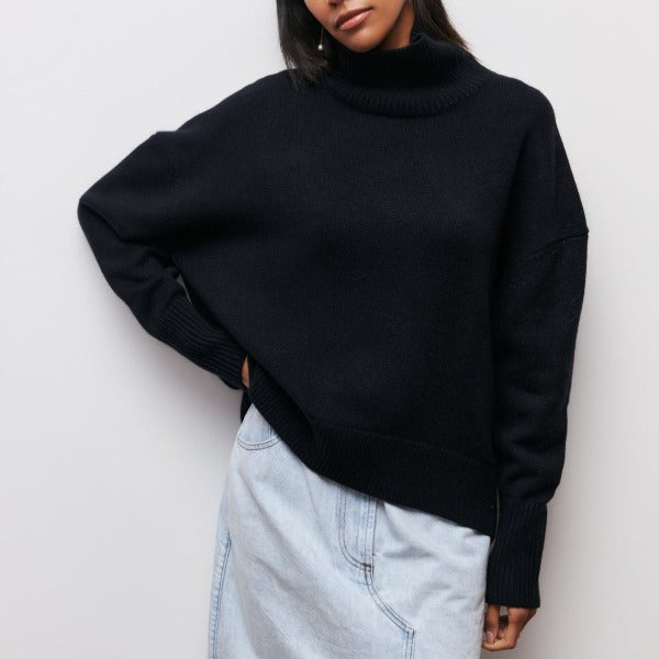 Pulover Amélie Cu Guler Rulou Oversize Din Bumbac