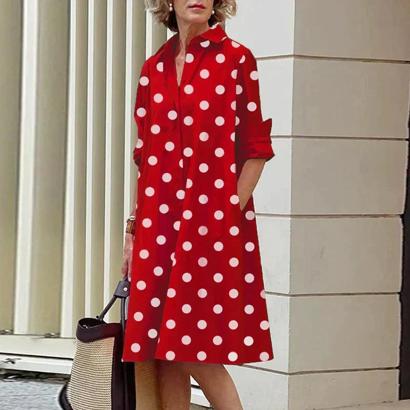 Clara | Rochie Midi Retro cu Guler și Linie A Elegantă