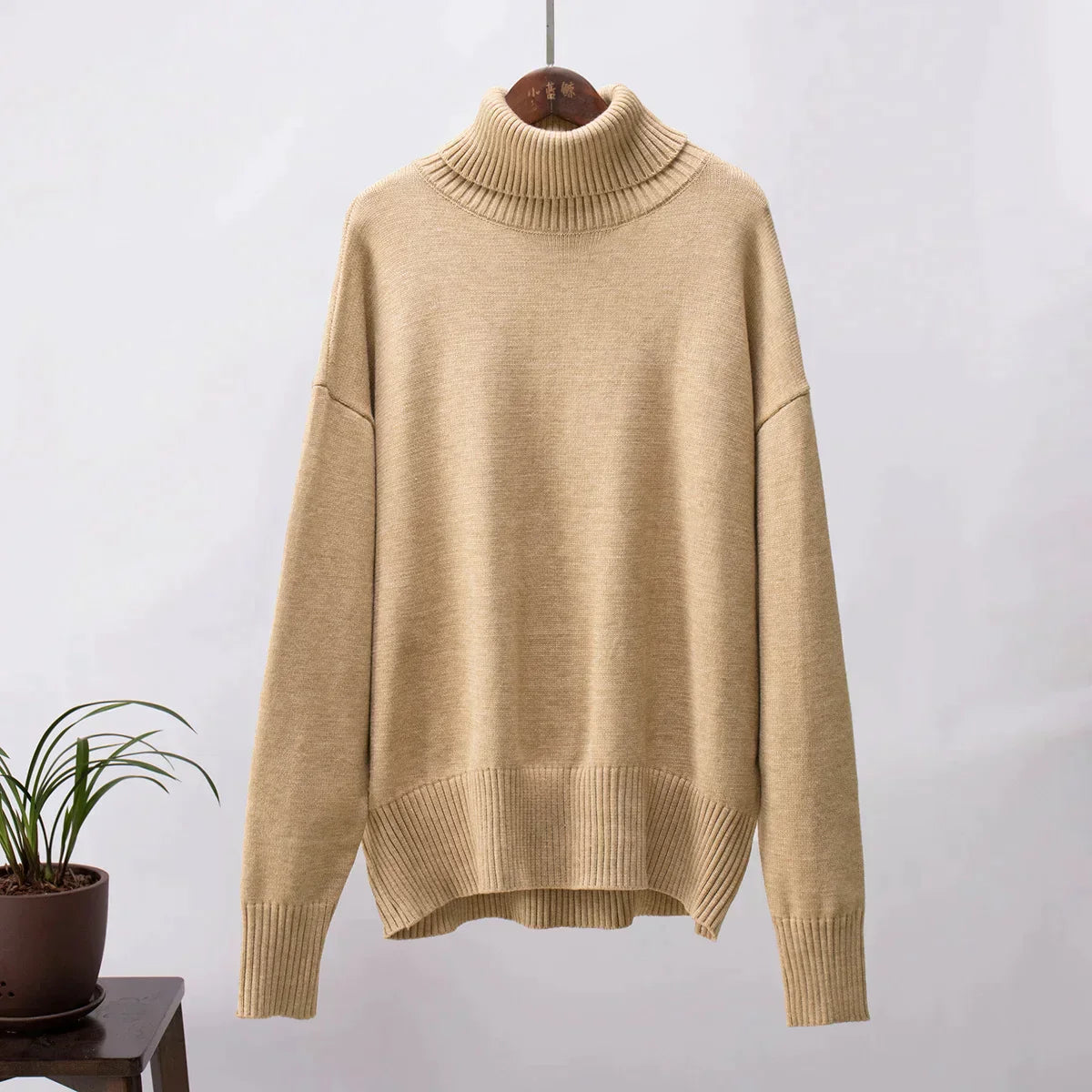 Pulover Amélie Cu Guler Rulou Oversize Din Bumbac