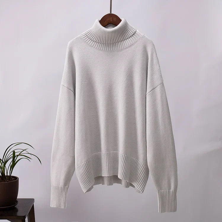 Pulover Amélie Cu Guler Rulou Oversize Din Bumbac