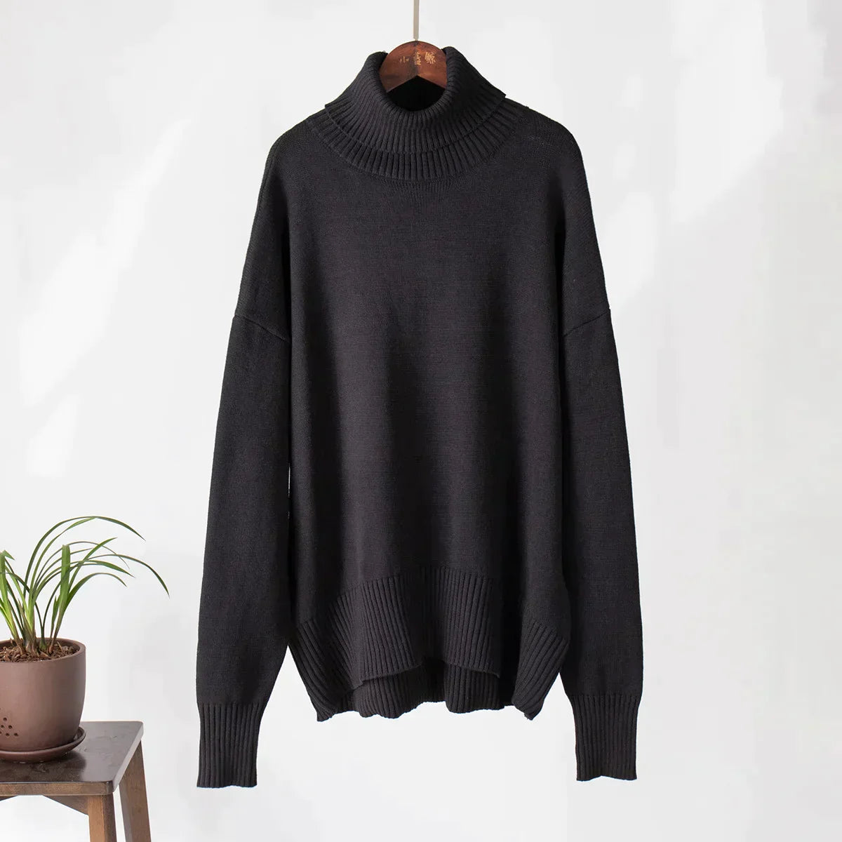 Pulover Amélie Cu Guler Rulou Oversize Din Bumbac