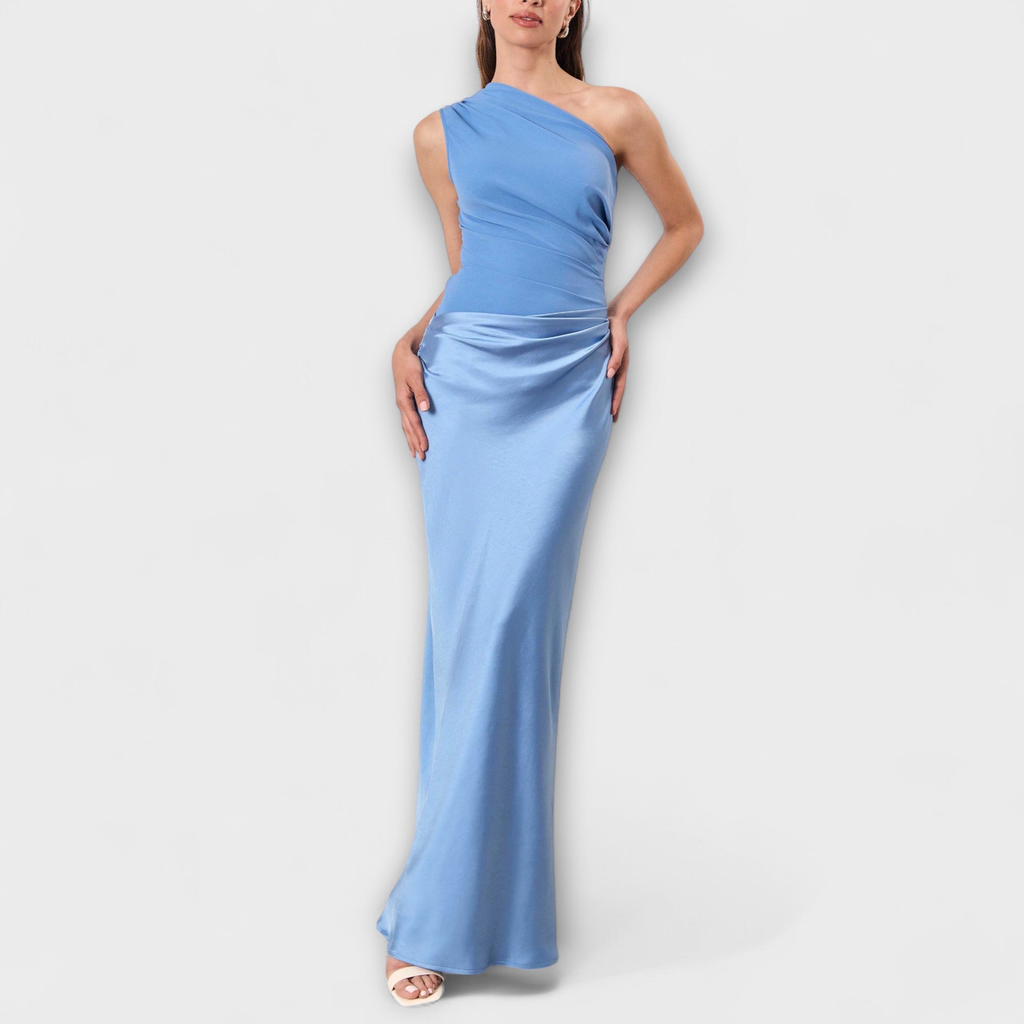 Rochie Maxi Fără Umăr Elegantă cu Plisaje