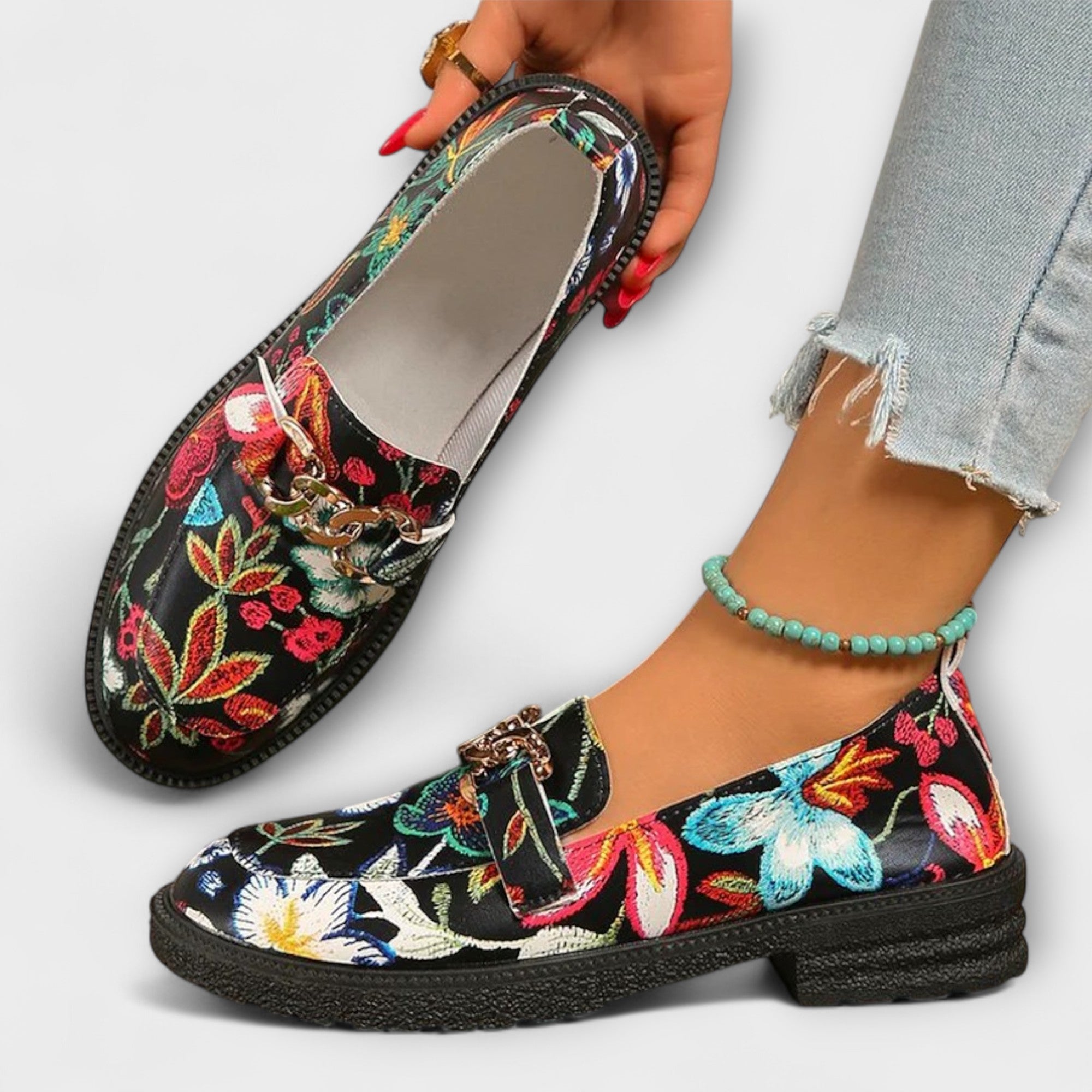 Savrani™ | Mocasini Multicolore cu Motiv Floral