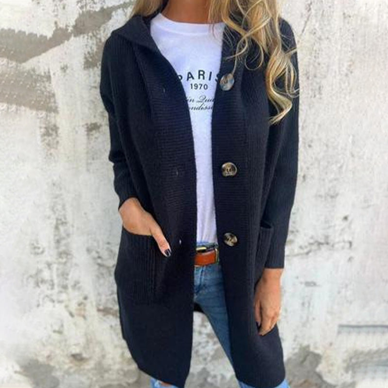 Mariella™ - Cardigan lung cu glugă din bumbac premium