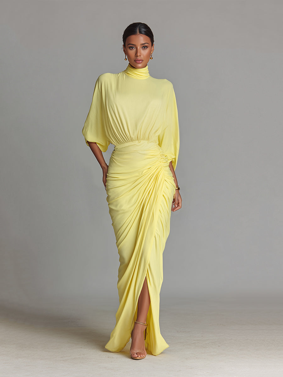 Rochie Maxi Confortabilă în Amestec Galben Aprins