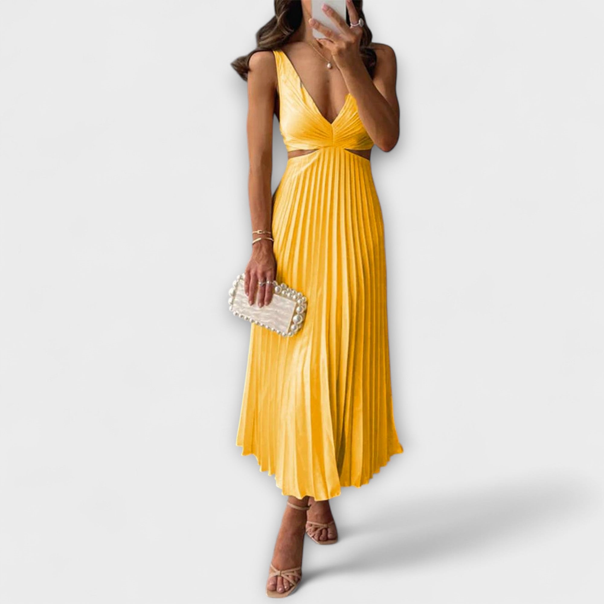 Rochie elegantă midi de seară cu pliuri