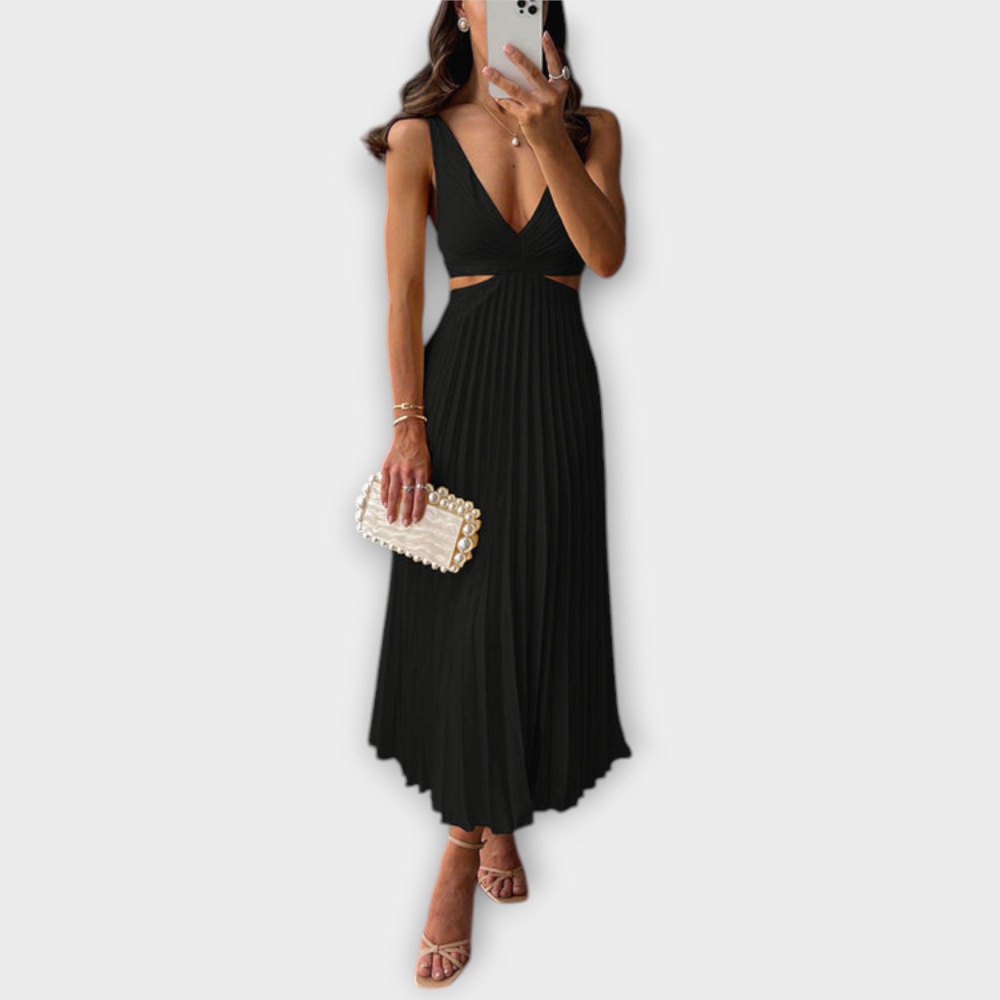 Rochie elegantă midi de seară cu pliuri