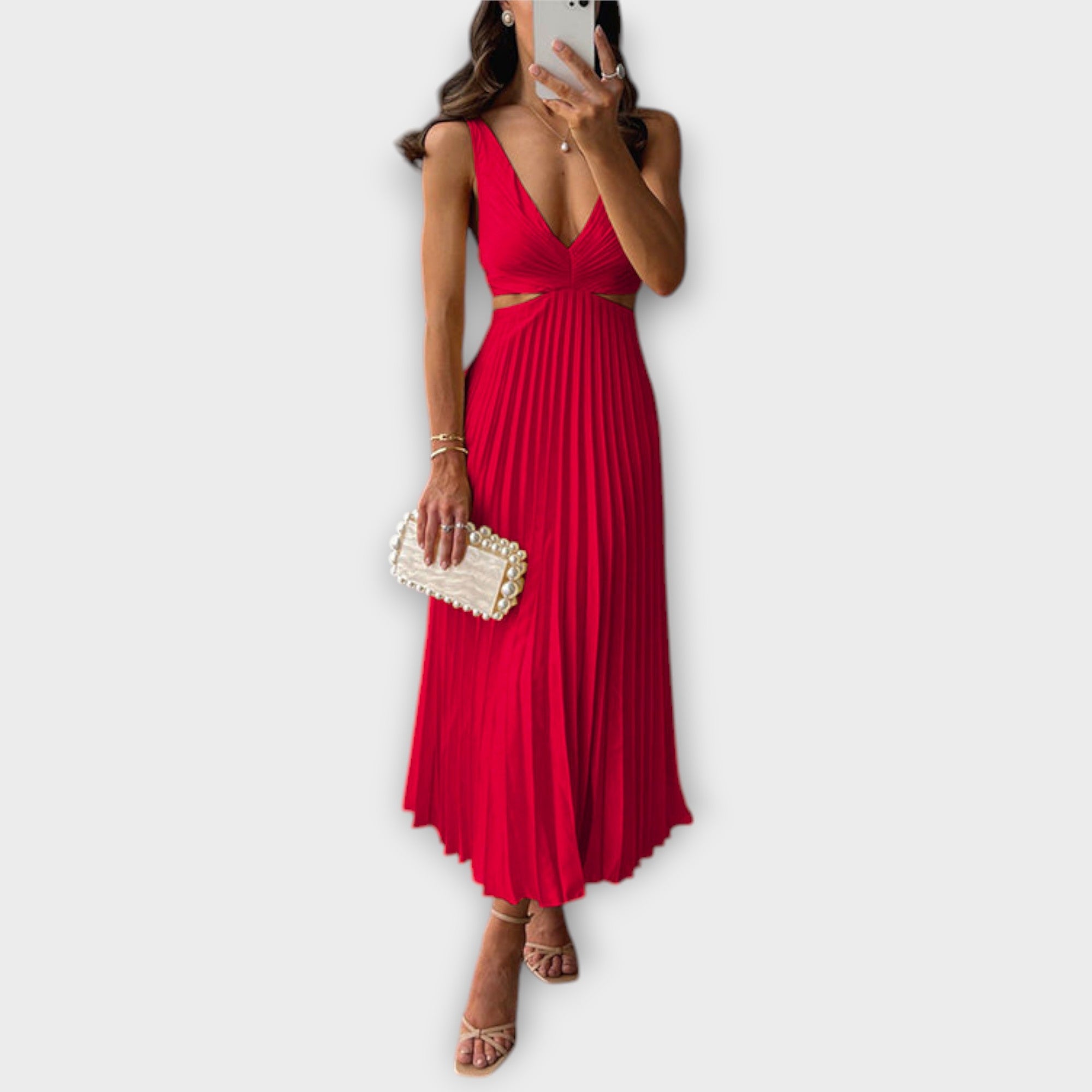 Rochie elegantă midi de seară cu pliuri
