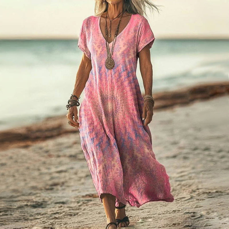 Luna | Rochie cu Gradient Vintage și Accente de Vară