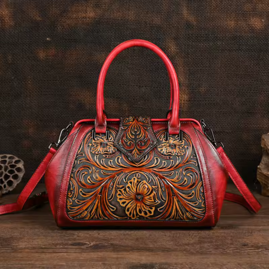 Florina - Geantă de mână din piele cu design floral gravat