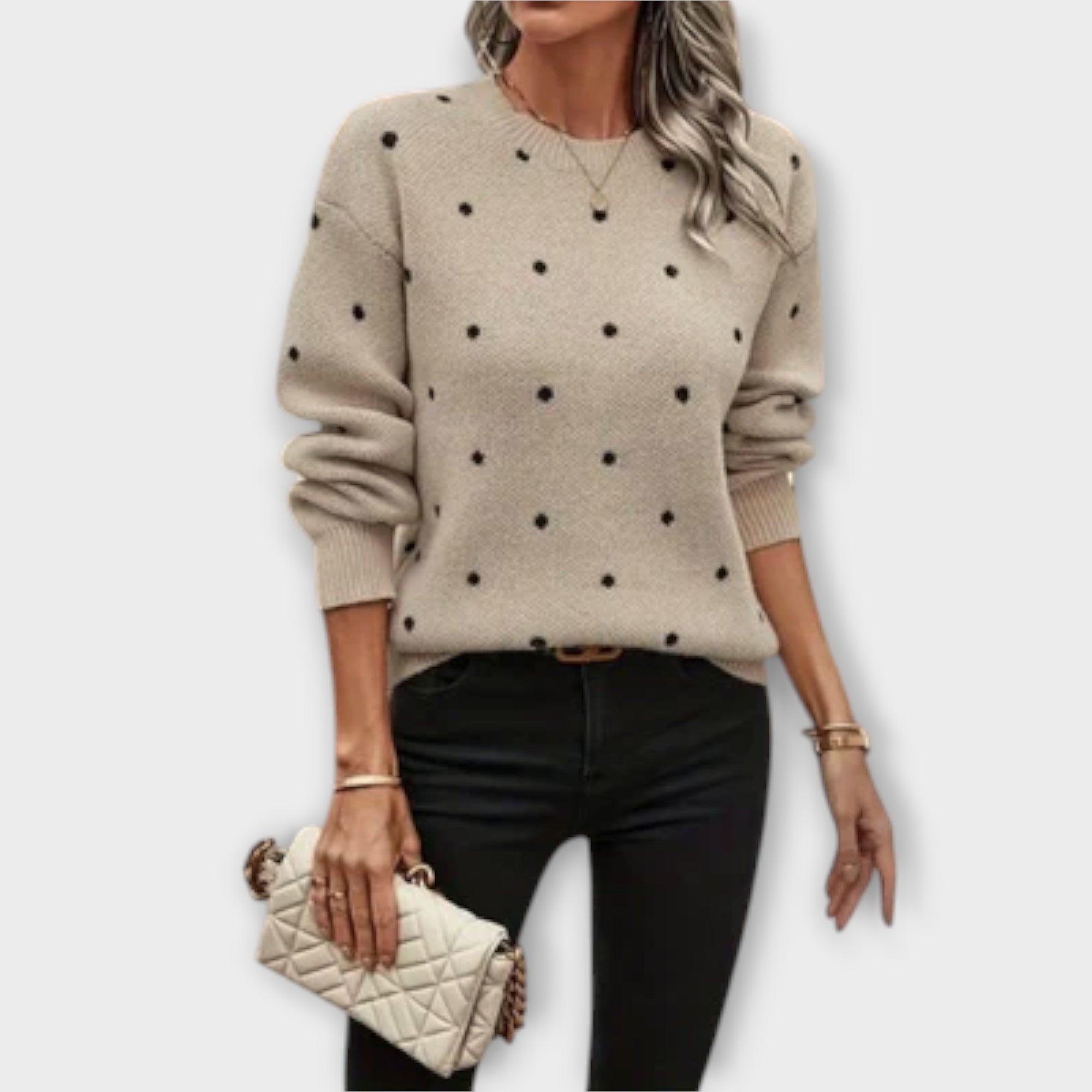 Ava – Pulover Tricotat cu Mâneci Lungi și Model cu Puncte