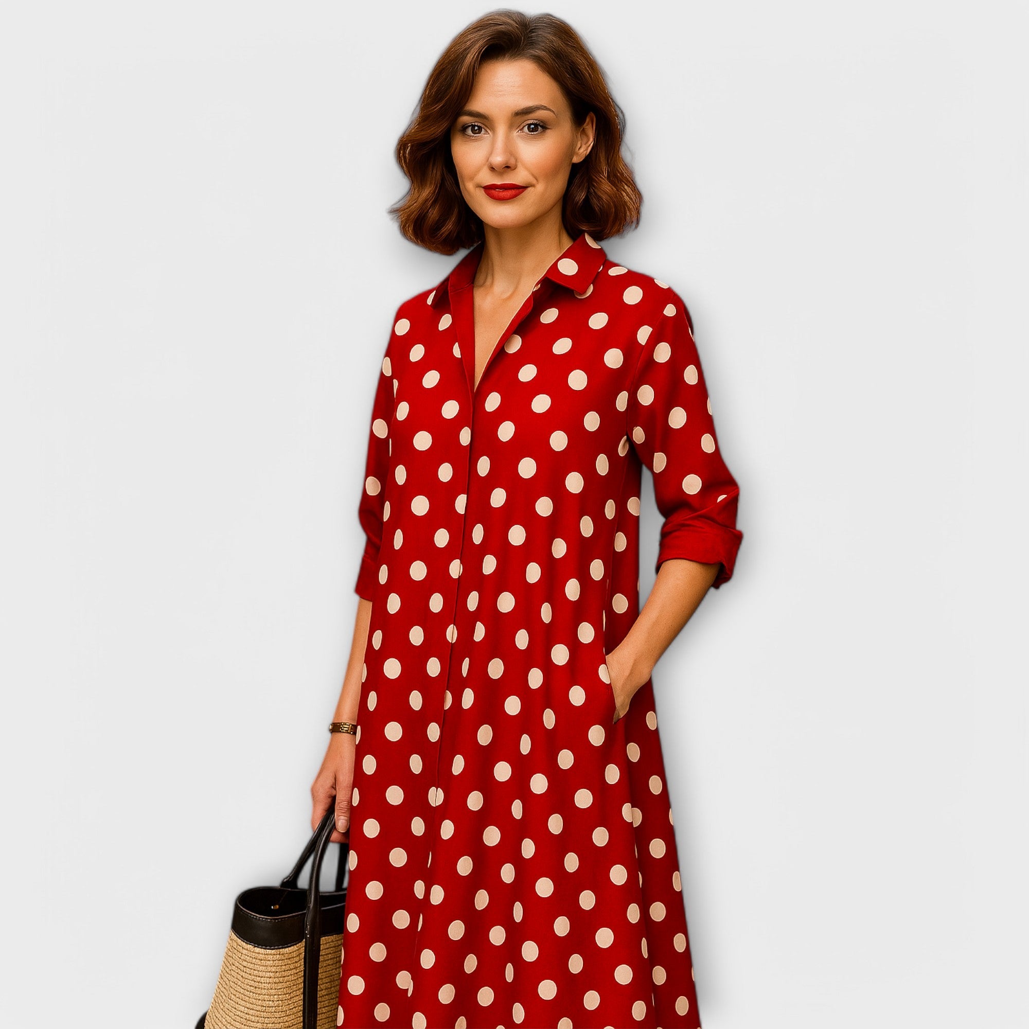 Rochie modernă cu guler și mâneci trei sferturi