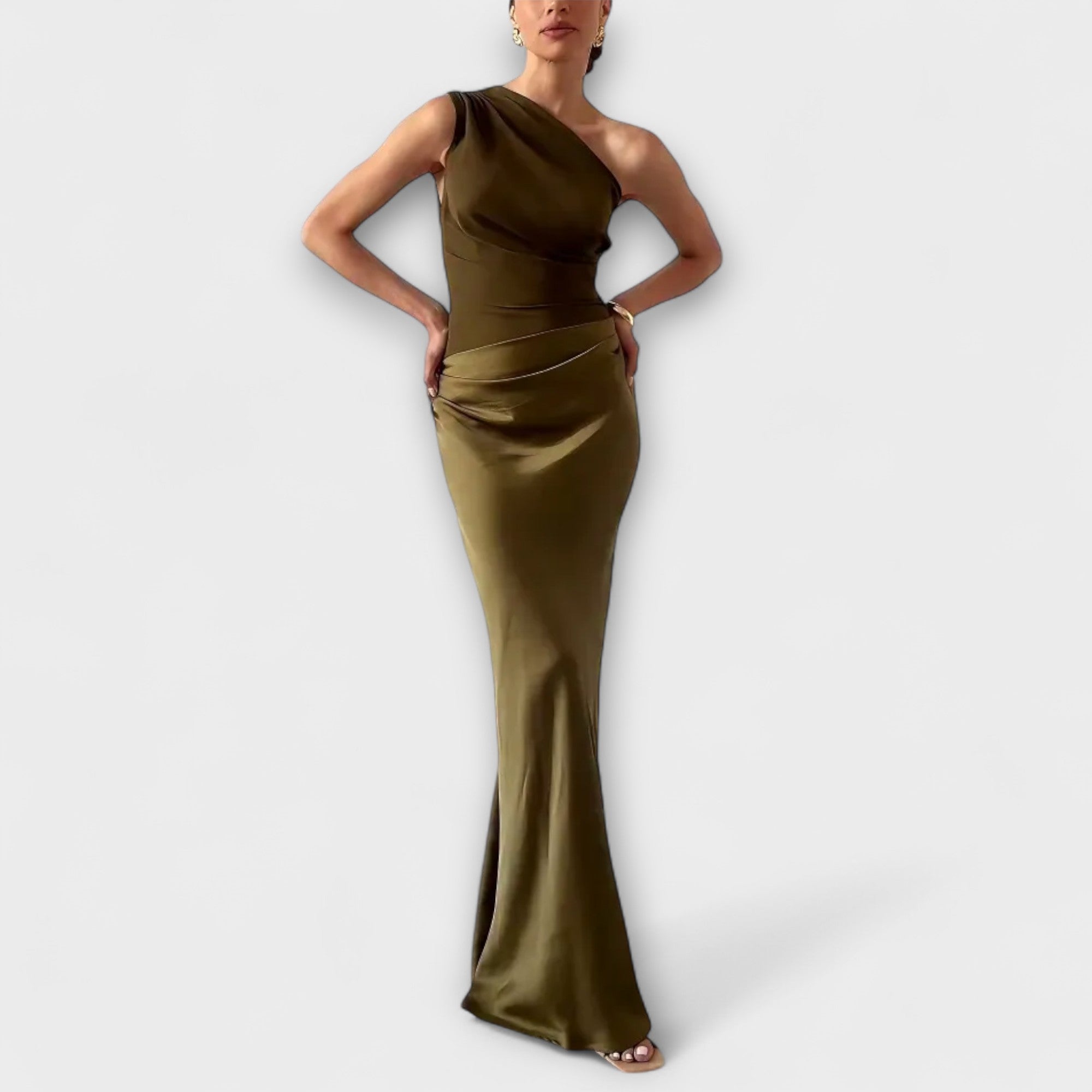 Rochie Maxi Fără Umăr Elegantă cu Plisaje
