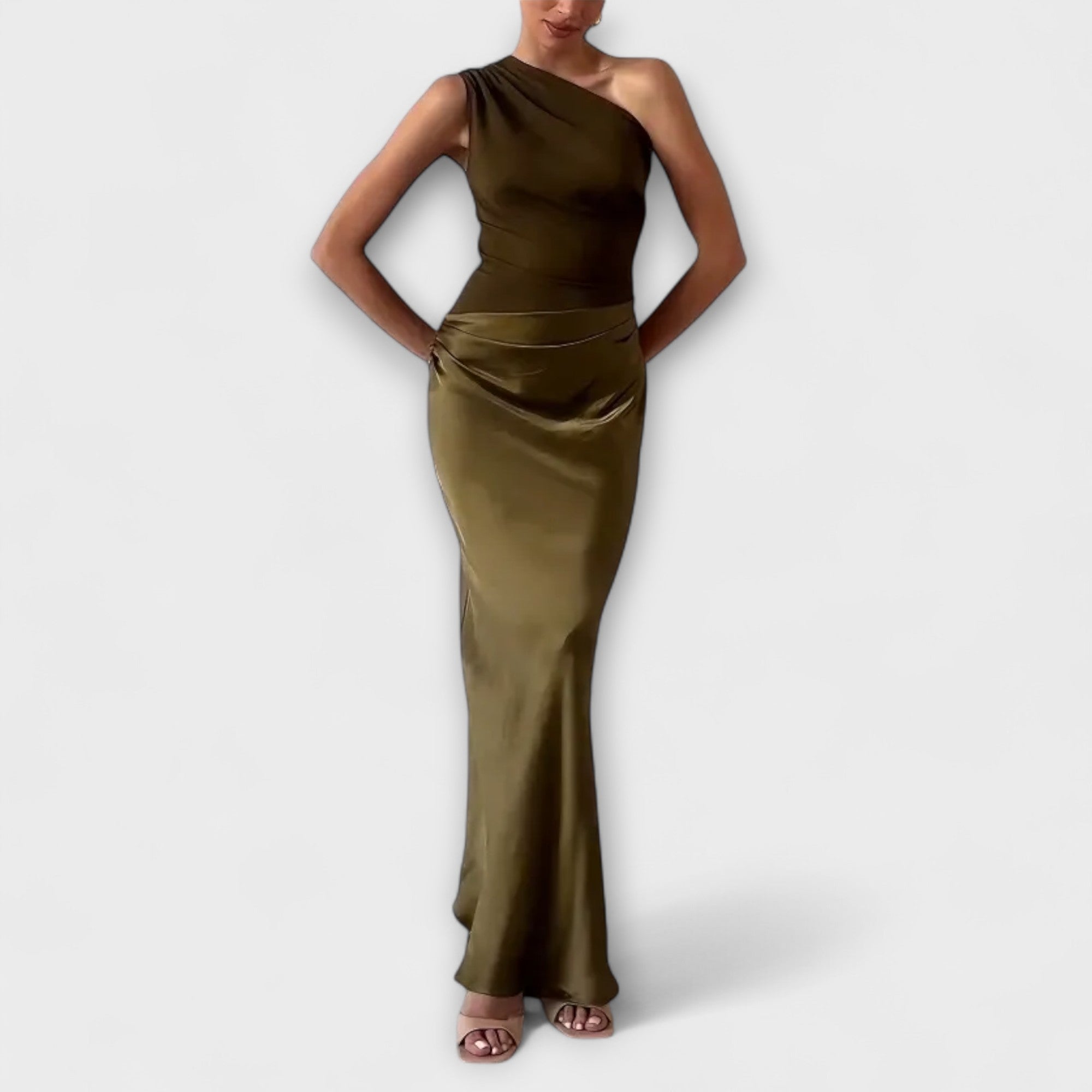 Rochie Maxi Fără Umăr Elegantă cu Plisaje