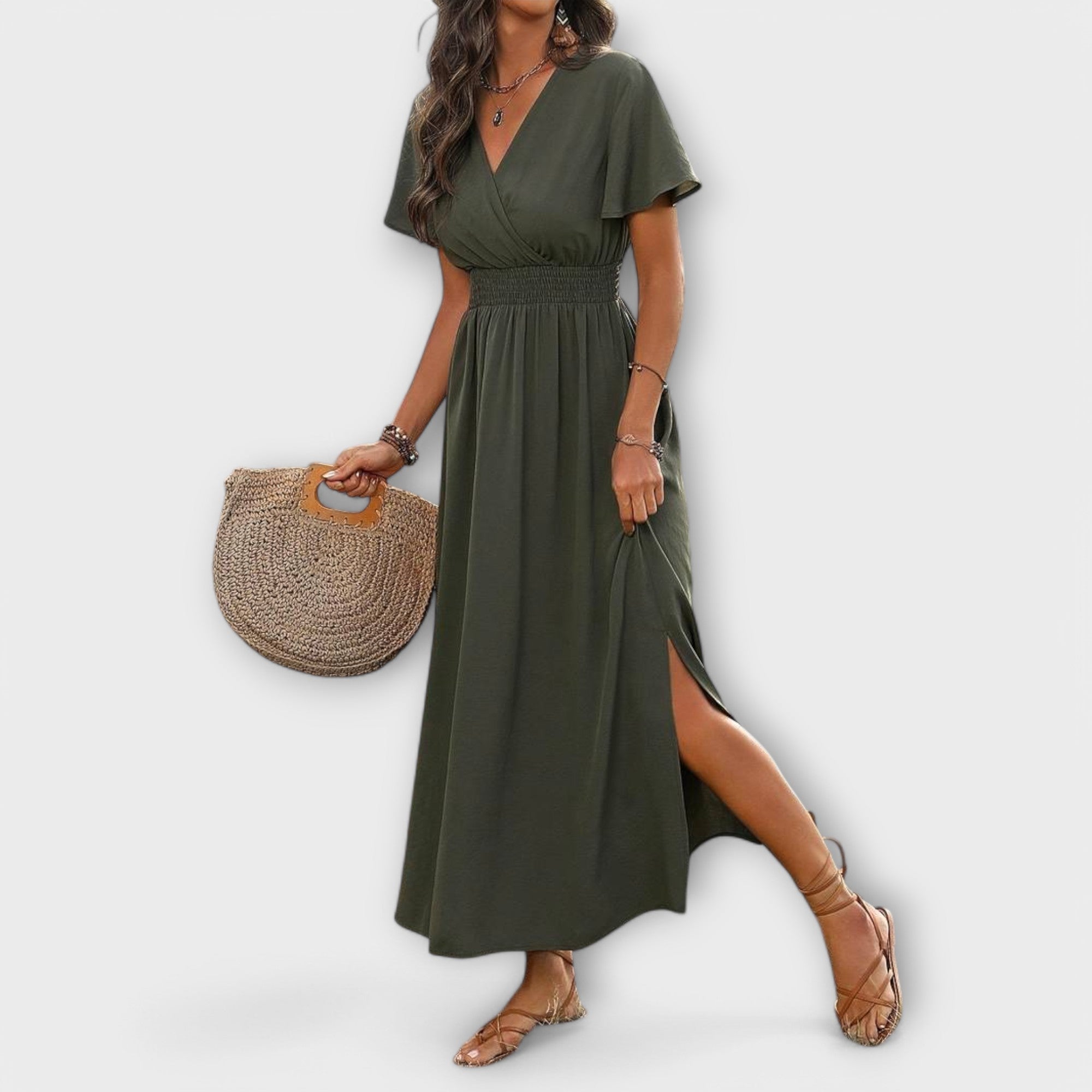 Heather - Rochie Boho elegantă cu decolteu în V și mâneci lungi