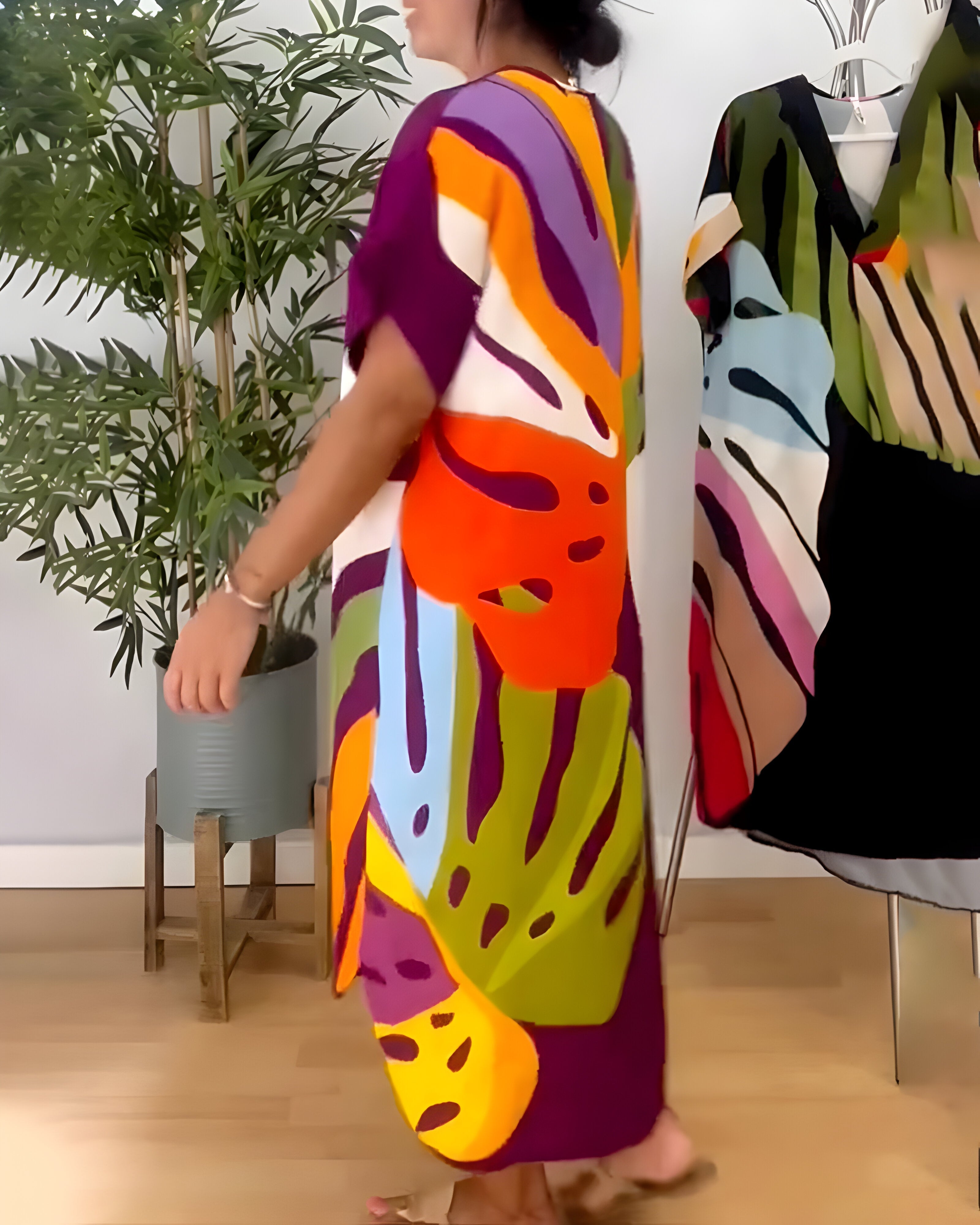 Roos™ | Rochie Zilnică cu Imprimare Colorată de Frunze