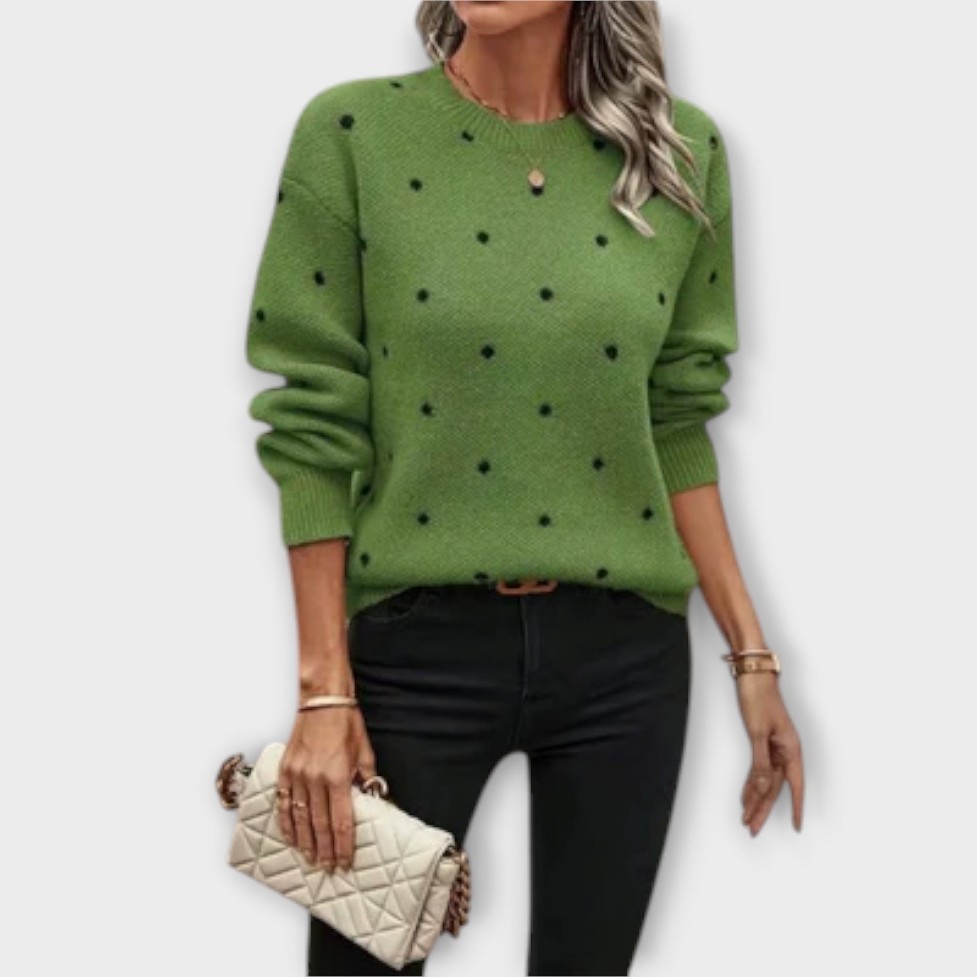 Ava – Pulover Tricotat cu Mâneci Lungi și Model cu Puncte