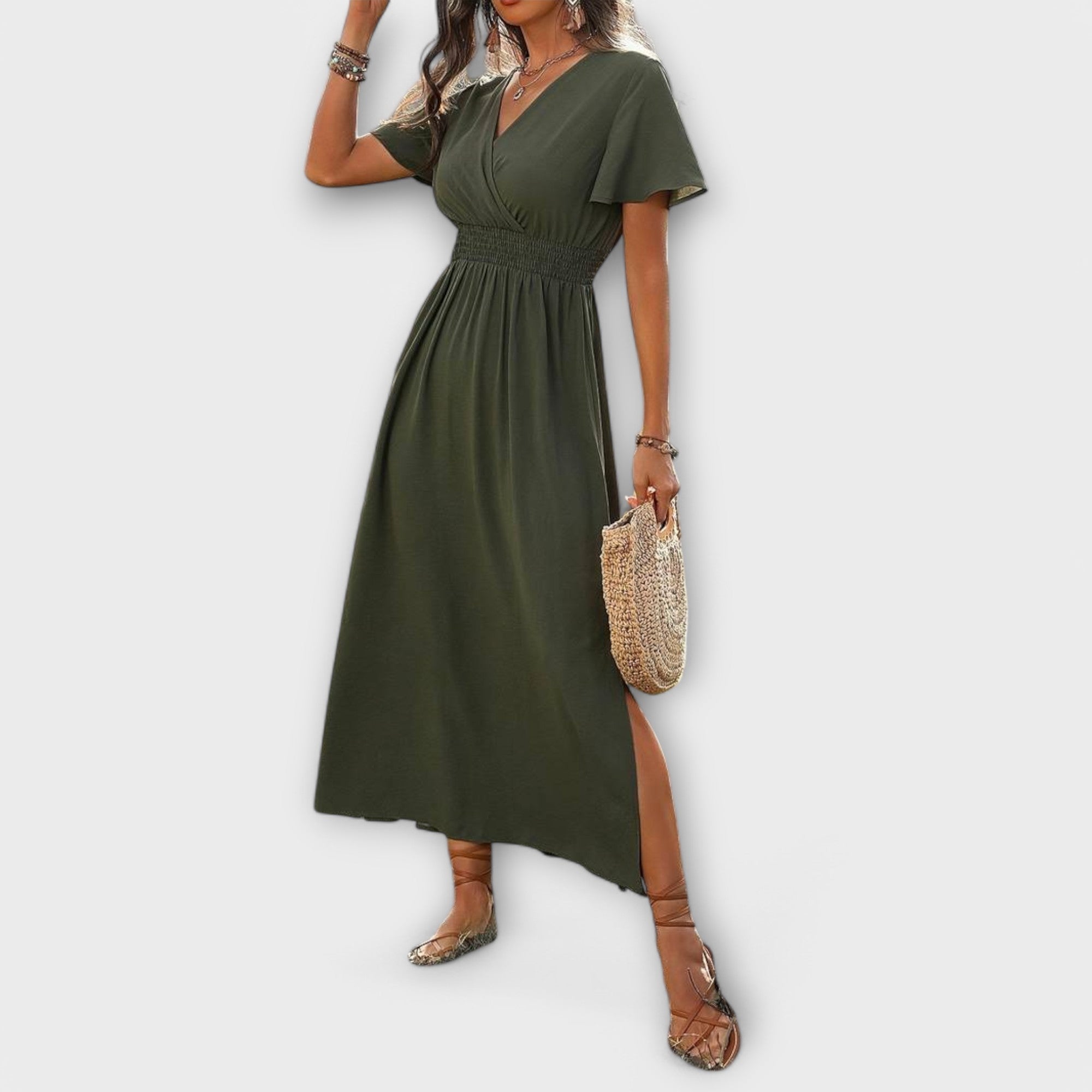 Heather - Rochie Boho elegantă cu decolteu în V și mâneci lungi