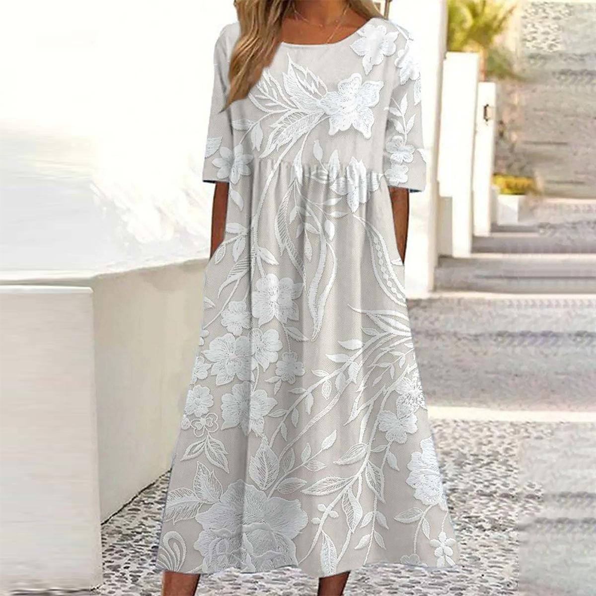 Maëlle – Rochie Midi Clasică cu Imprimare și Buzunare Laterale