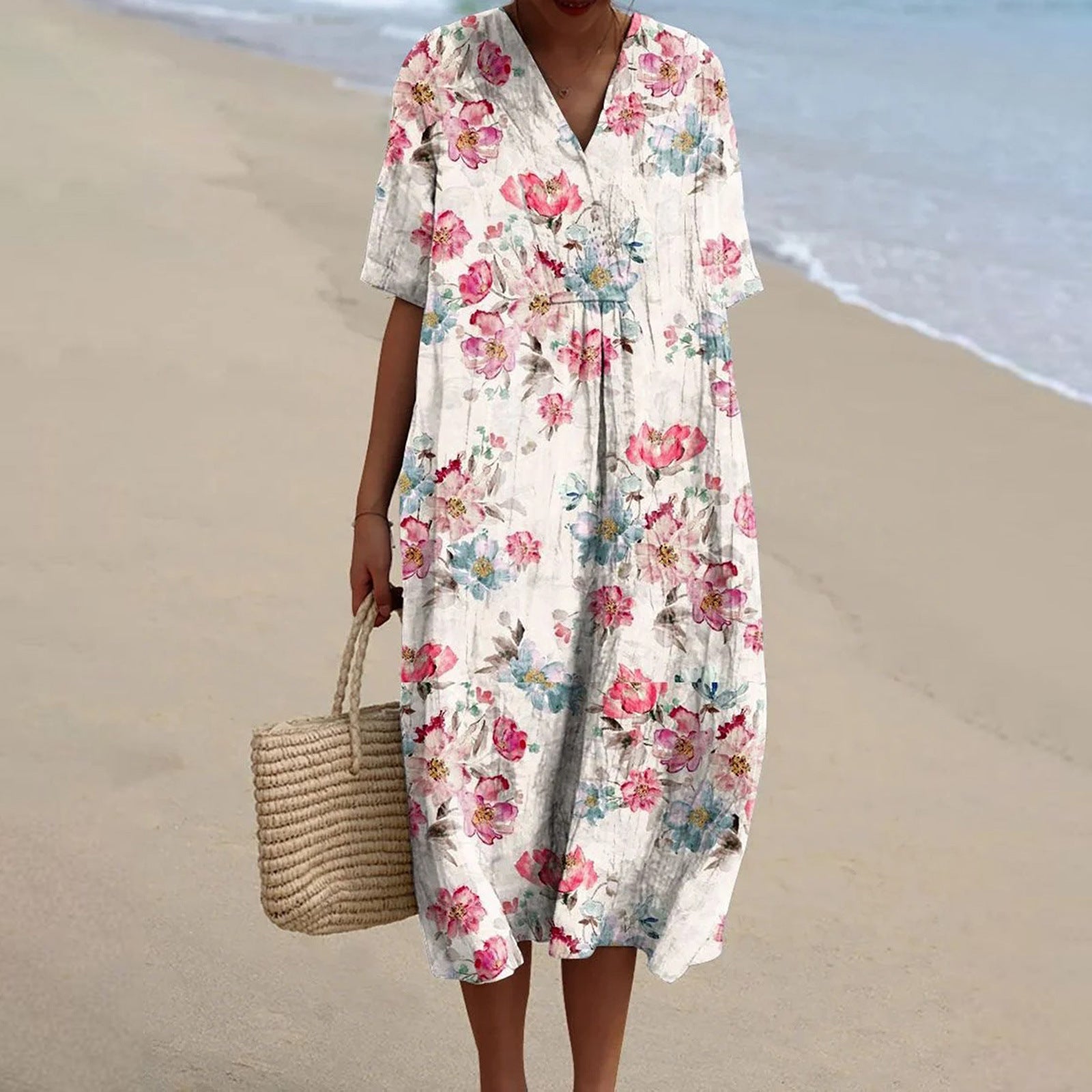 FLORINE | Rochie retro cu flori din in