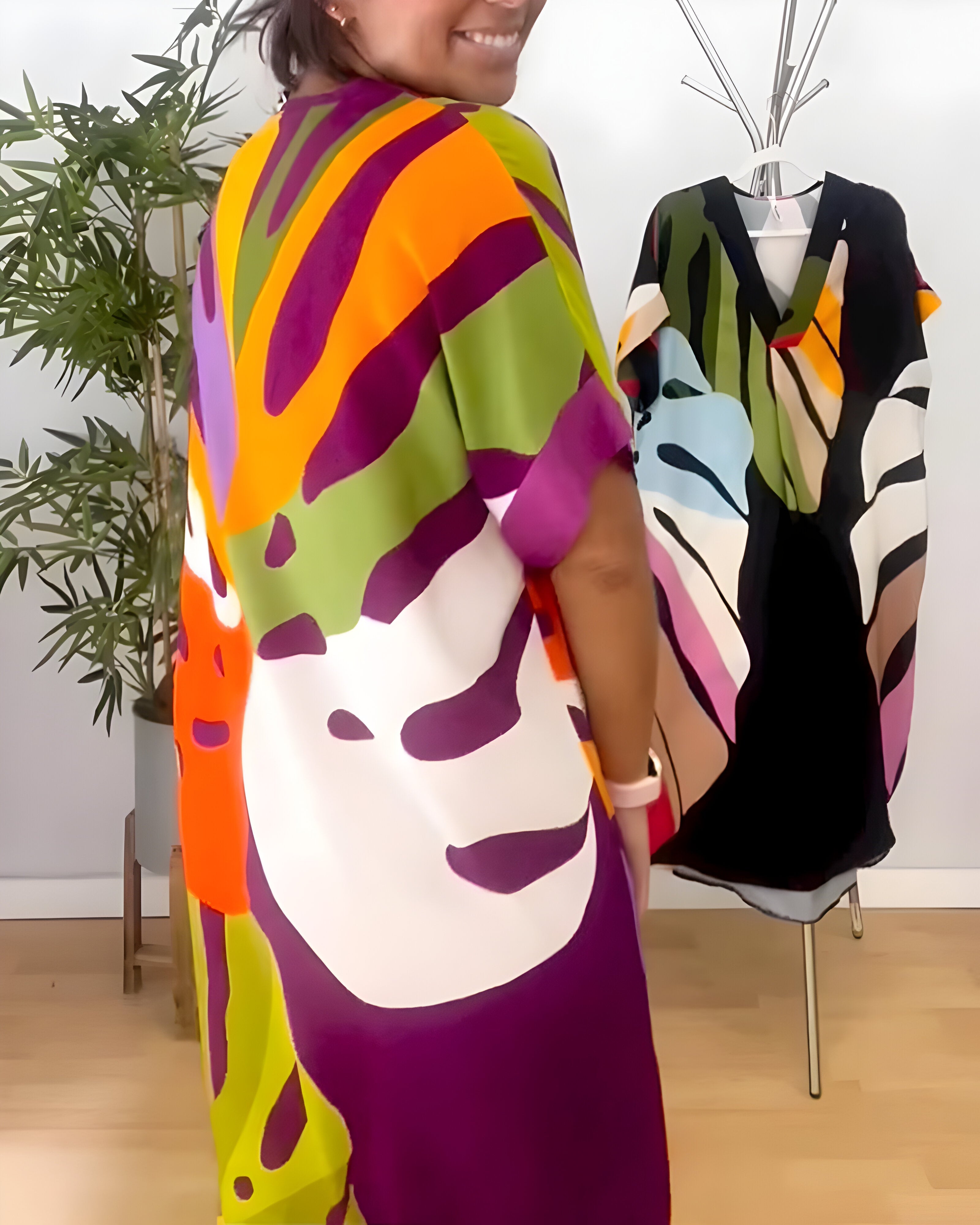Roos™ | Rochie Zilnică cu Imprimare Colorată de Frunze