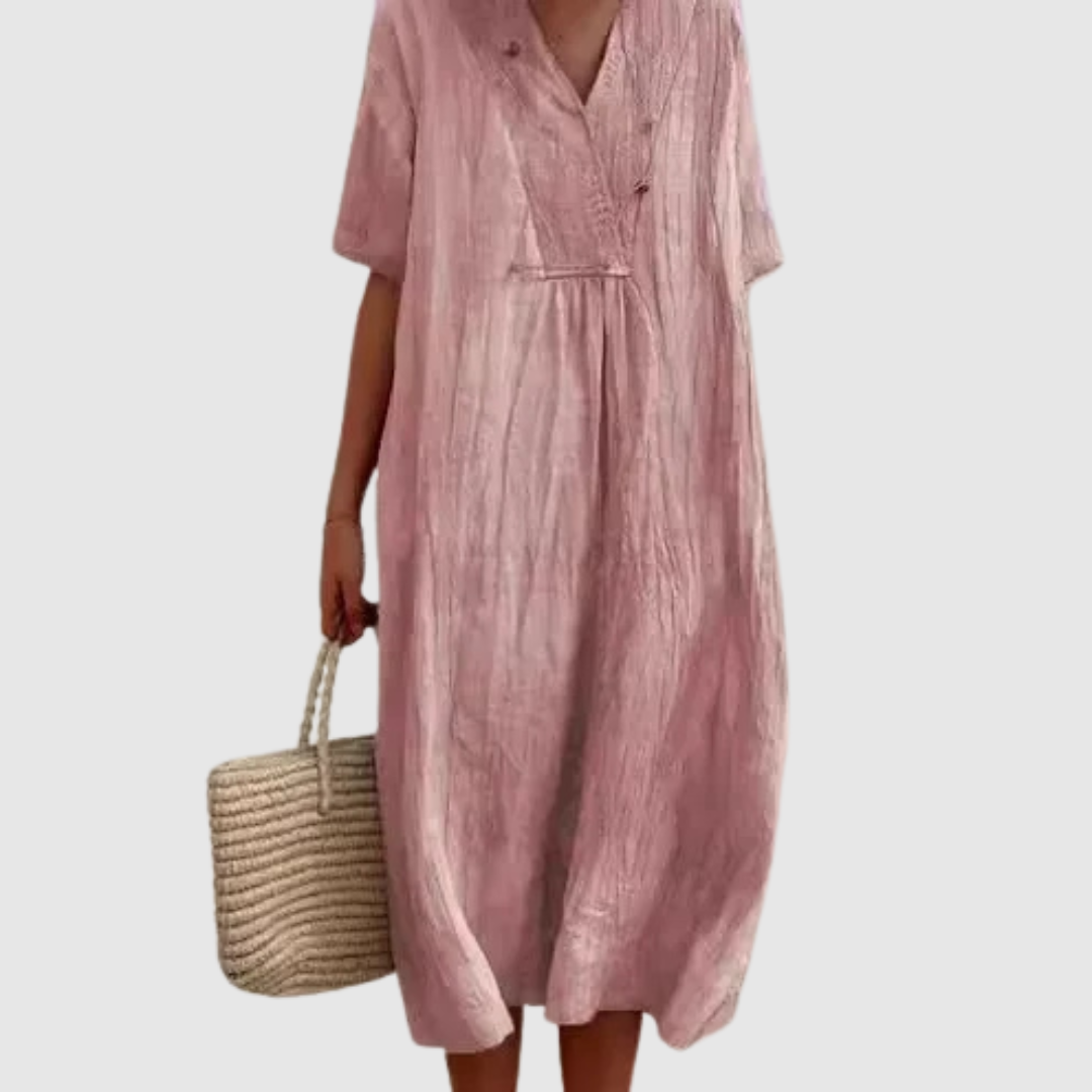 Sofia – Rochie de Plajă Relaxată cu Mâneci Scurte