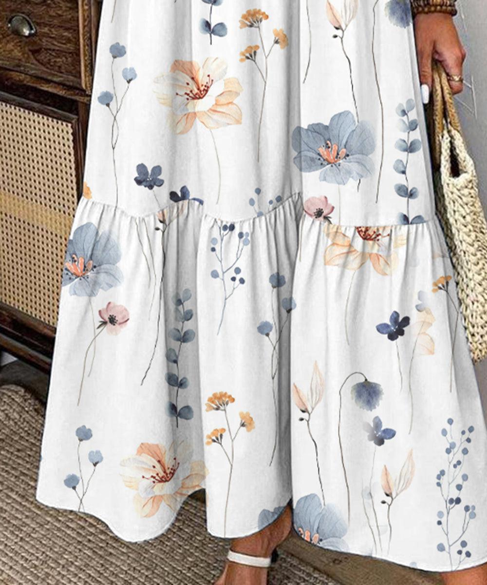 Elvienne | Rochie Maxi Frisse cu Print și Guler