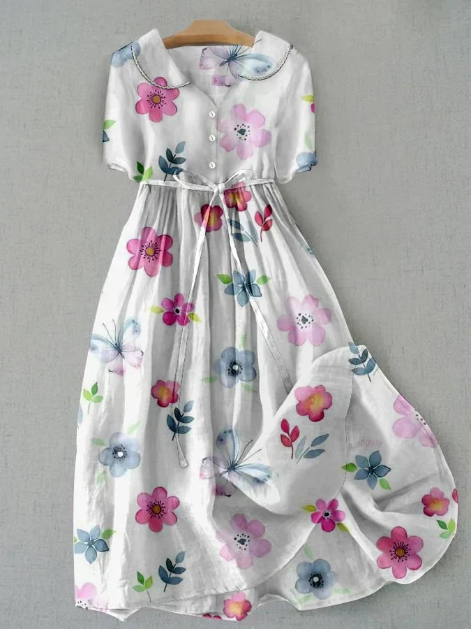 Lyric - Rochie florală cu șnururi la talie la modă
